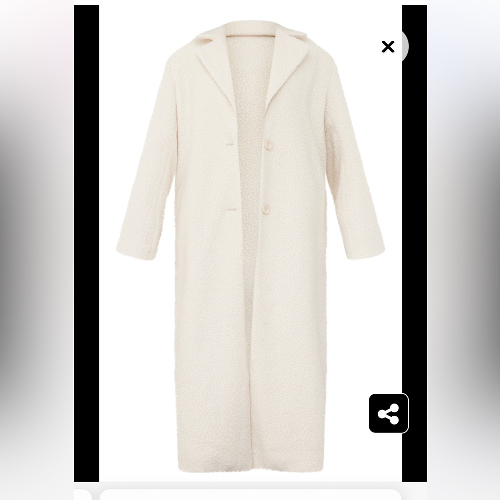 PrettyLittleThing faux shearling long coat - cream colour